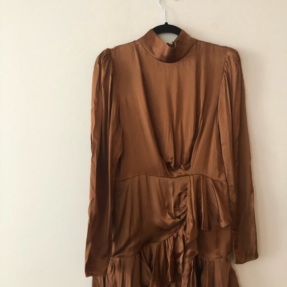 IRO Osiam Satin Ruffle Mini Dress in Camel - Picture 4 of 8